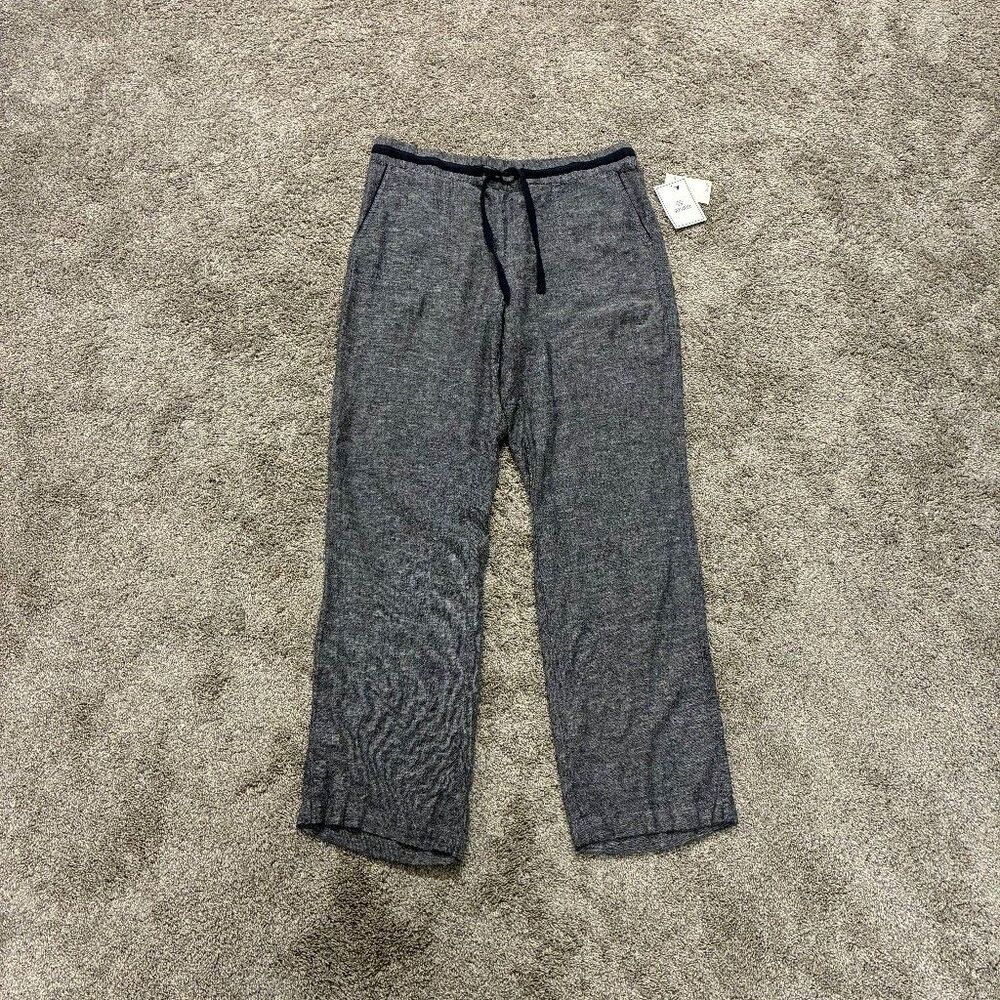 Susina Linen Rayon Straight Leg Pant Large Navy Drawstring Quiet Luxury Minimal